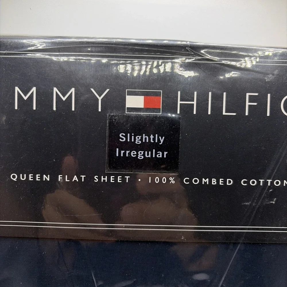 Vintage Tommy‎ Hilfiger Queen Flat Sheet Navy Blue 100% Combed Cotton NIP